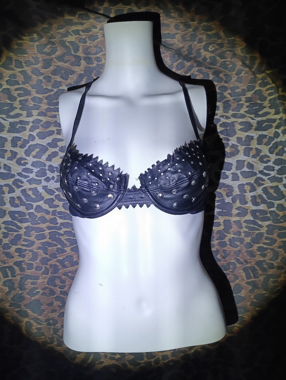 Vintage Frederick's of Hollywood Black Faux Leather Studded Bra
